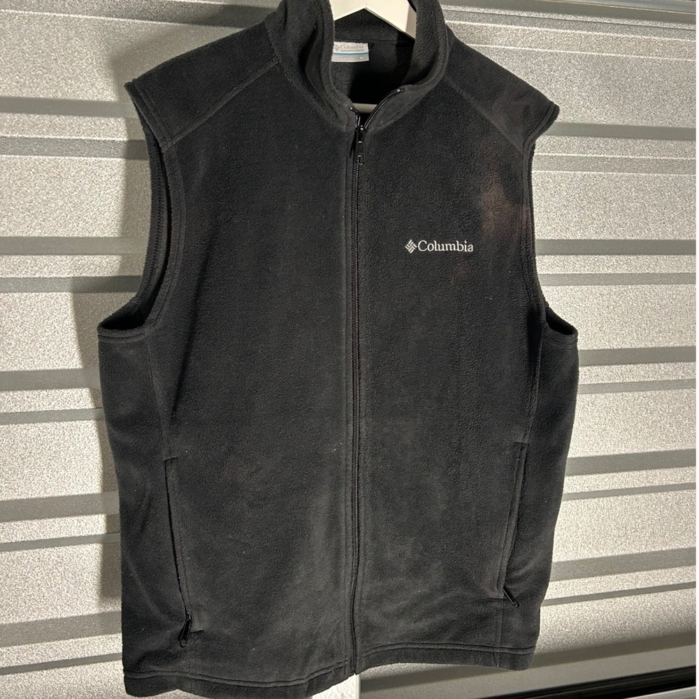 Columbia Fleece Vest Mens M Black Full Zip Gorpcore Outdoor Hiking Layering